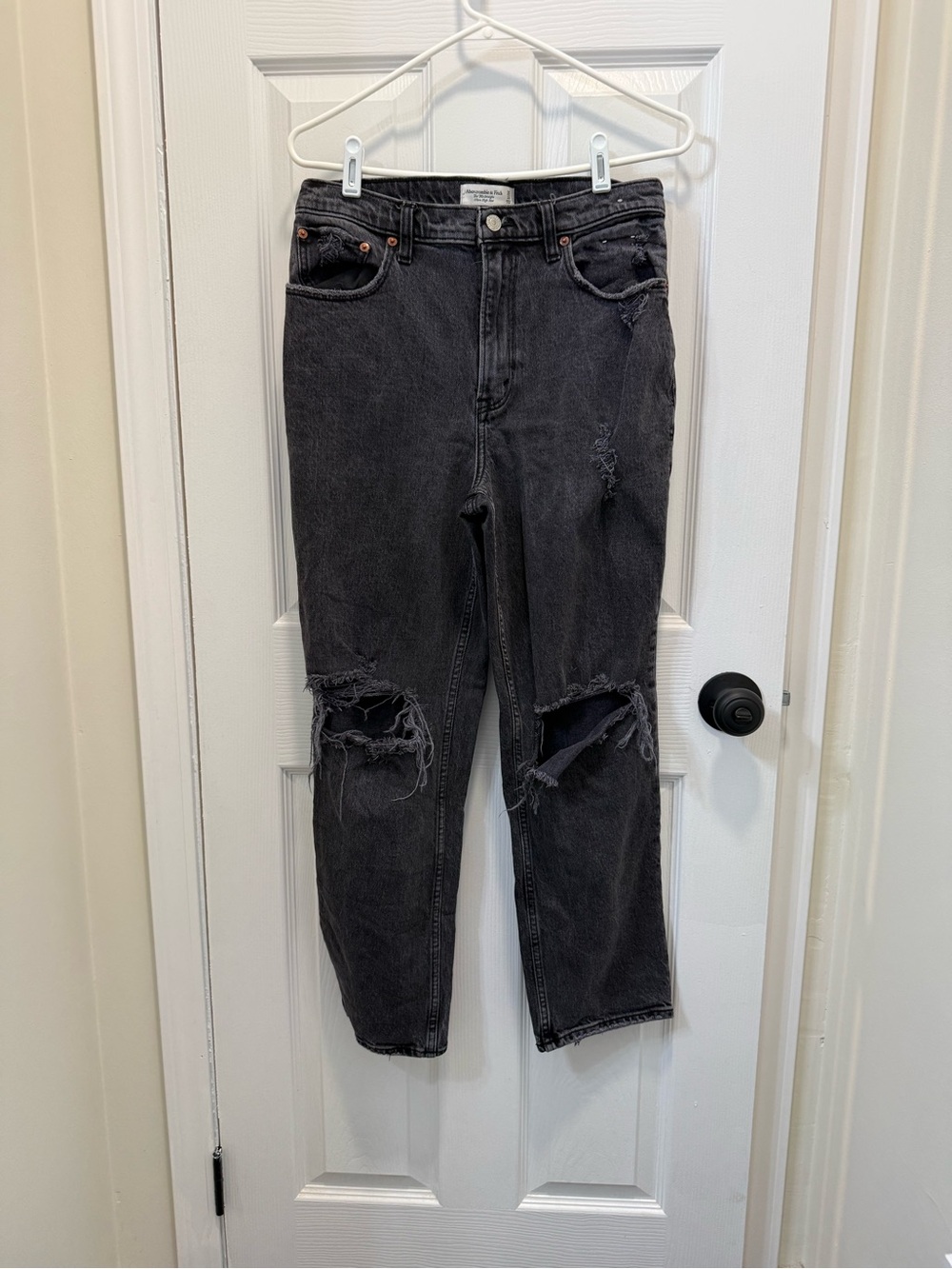 Abercrombie & Fitch Washed Black Straight Leg Distressed Jeans
